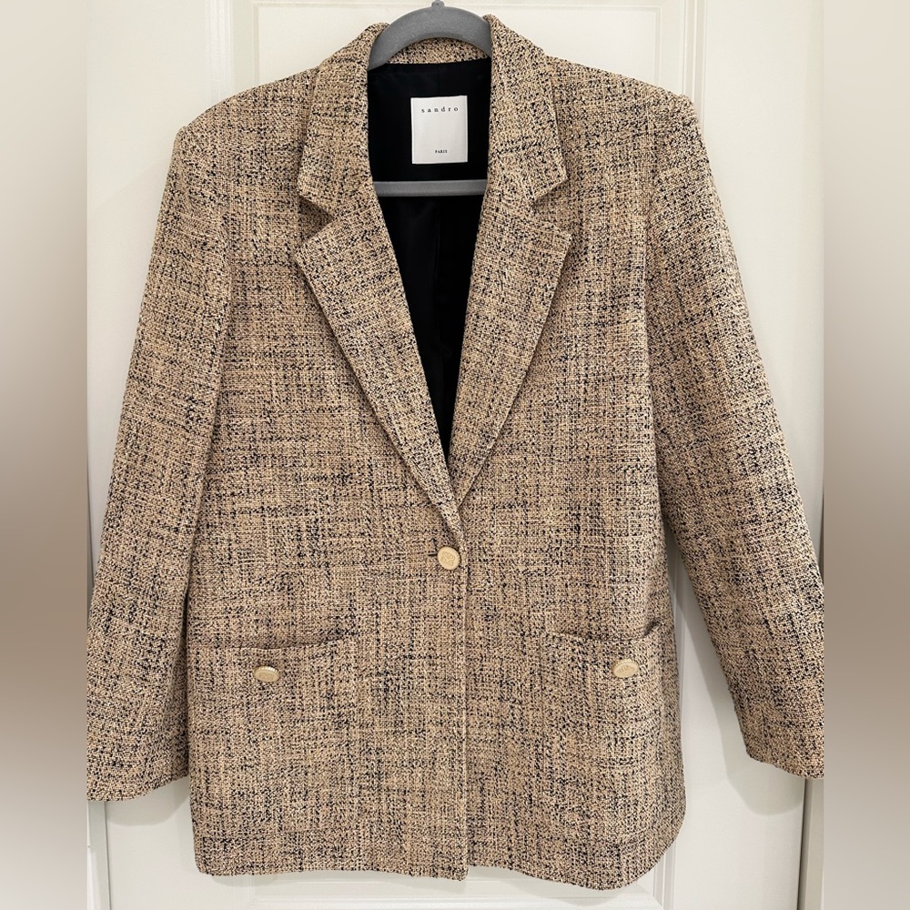 Sandro Beige Tweed Blazer